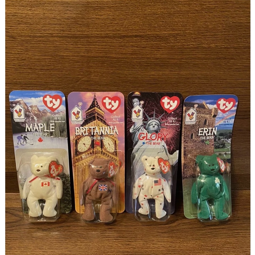 RARE! McDonalds SET OF 4 Beanie Babies 1997 ERRORS 1993 Retired Bear Misprint